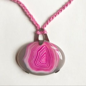 Pink Agate Cabochon Silver Pendant Necklace